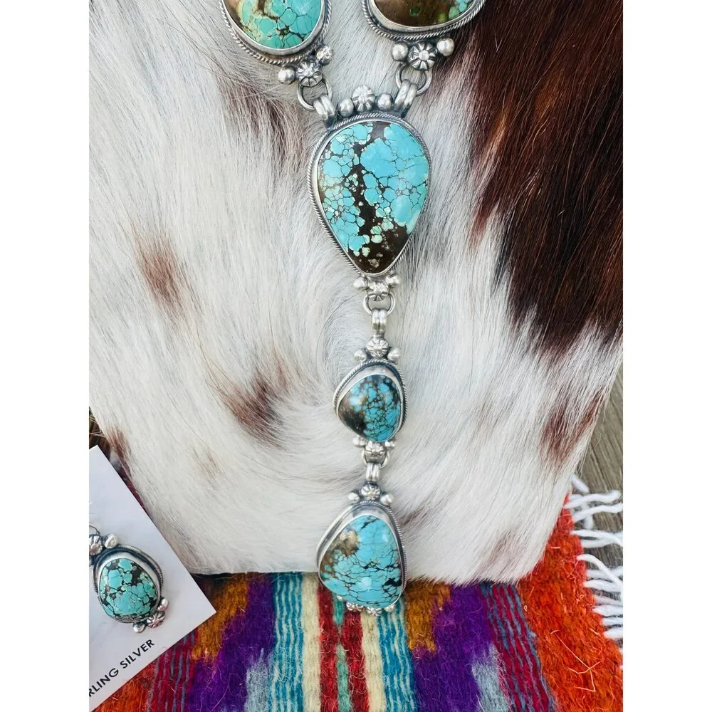 Handcrafted Turquoise & Sterling Silver Necklace and Earring Set by Sheila Bece - Picture 4 of 7